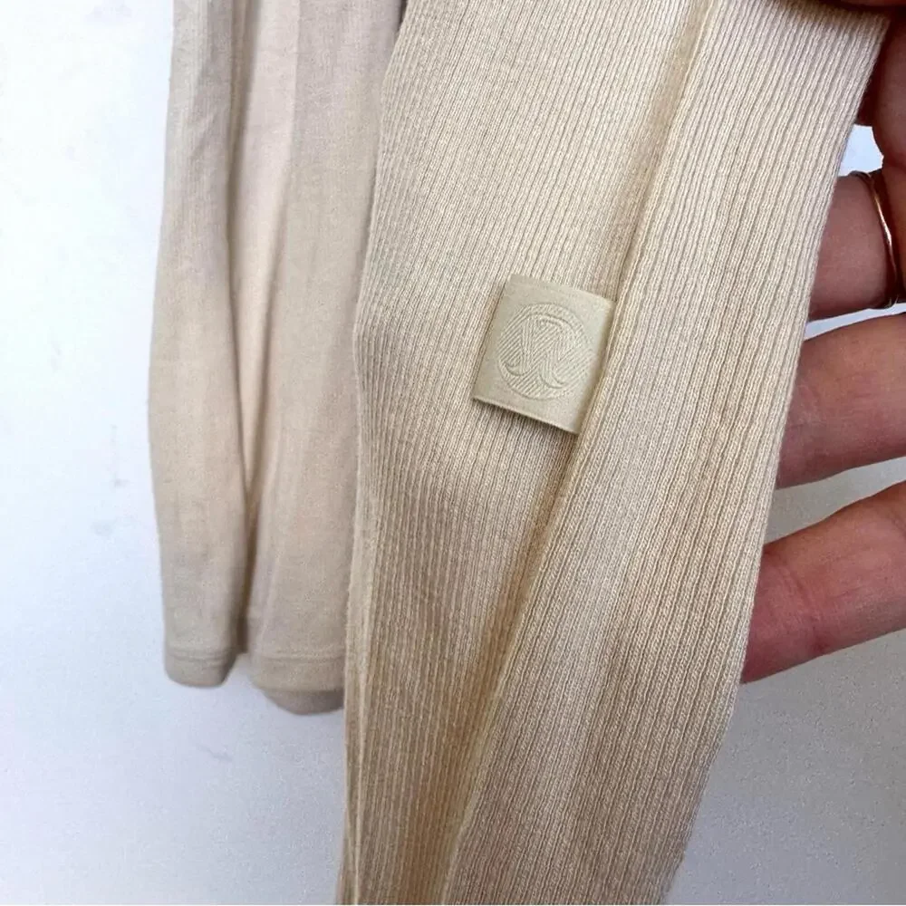 Lululemon Cropped Wide-Leg Ribbed Jumpsuit - Natural Ivory - 12